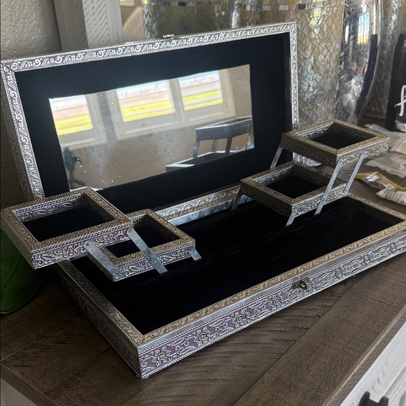 Elegant Silver Tome Jewelry Box with Mirror